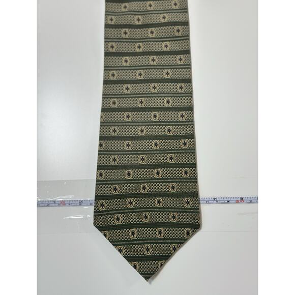 Stafford 100% Silk Tie Green Gold Navy Geometric Pattern Made in Italy 57” - Picture 4 of 9
